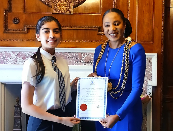 Teenager honoured by Lord Mayor for outstanding contributions to city